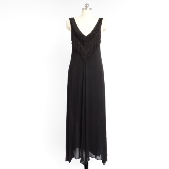 MARA HOFFMAN Black V Neck Fringe Trim Maxi Dress - Picture 7 of 9